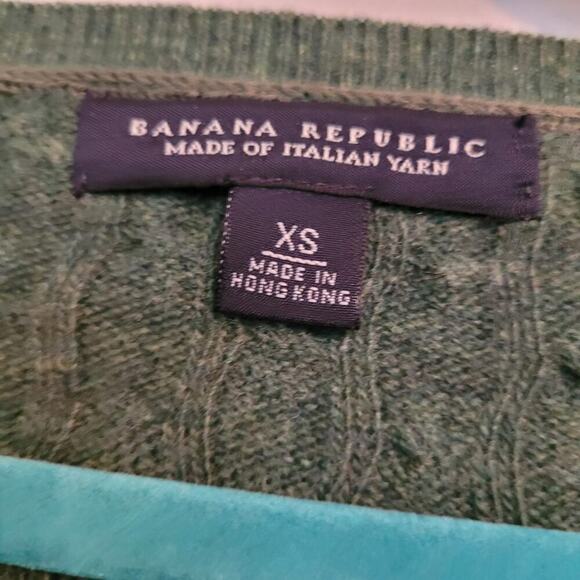 Banana Republic Womens Pullover Sweater XS Green Cashmere Wool Ribbed V-Neck - Picture 2 of 7